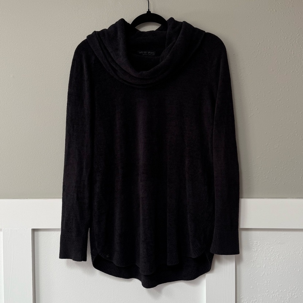 Barefoot Dreams CozyChic Ultra Lite Coastal Cowl Neck Tunic in Black - Picture 3 of 7